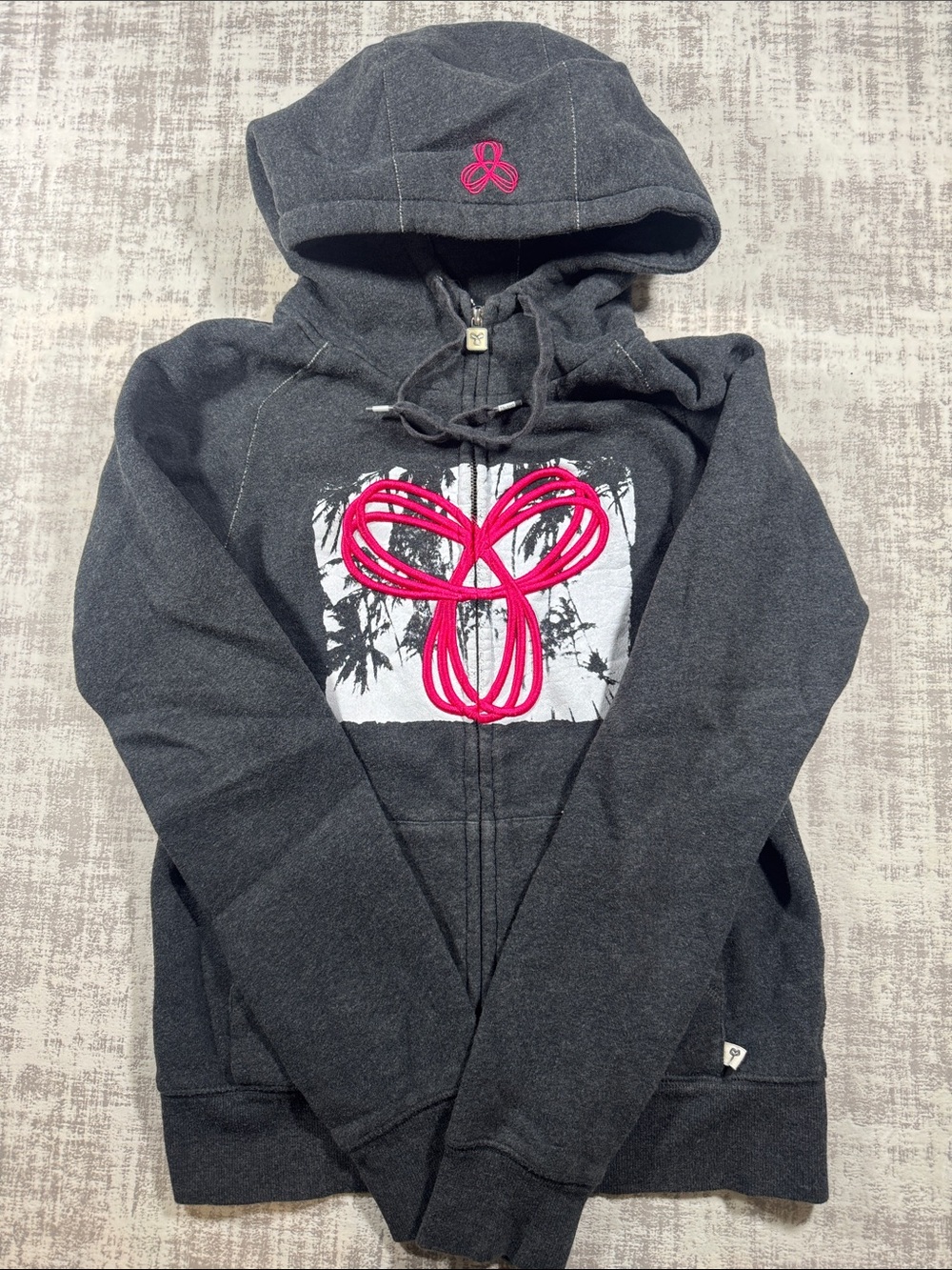 TNA Vintage Womens Charcoal Hooded Zip Jacket with Pink Logo sz Small 23X17PTP